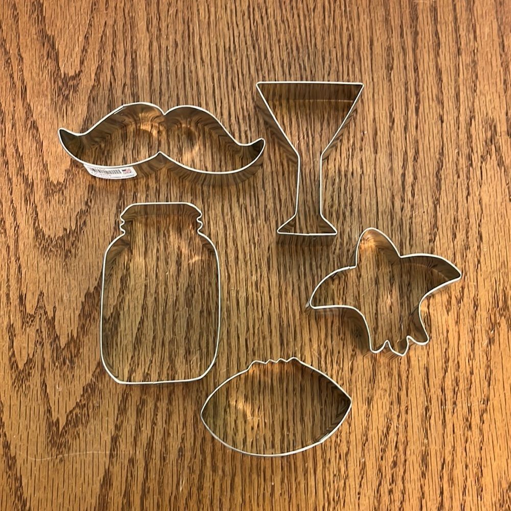 Ann Clark 5 Cookie Cutters -football mason jar fleur de lis martini mustache euc